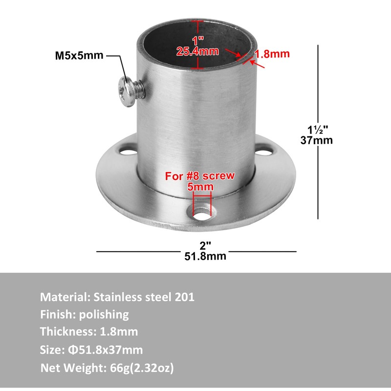 YIDU69Q 10 Pcs Stainless Steel Pole Sockets Fit OD 1"