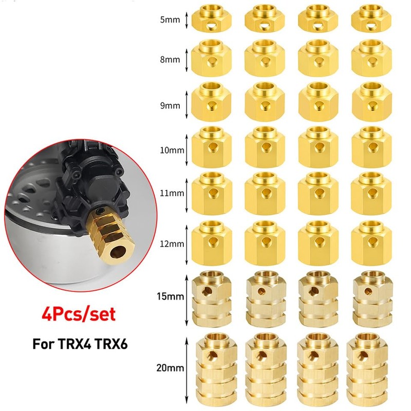 4PCS 12mm Wheel Hubs Hex Pins Adapter-Heavy Duty Brass(5-20mm) for