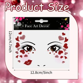 Red Heart Face Stickers Gems Heart Glitter Face Jewel Rhinstone Sticker Valentine's Day Self-adhesive Stick On Rave Party Makeup Sticker