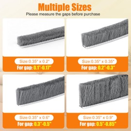 33.3FT Upgrade Self-Adhesive Weather Stripping for Sliding Windows and Door Frames, Brush Seal Strip for Soundproofing, Dustproof, Waterproof, and Windproof (Grey, 0.35" Wide x 0.2" Thick)