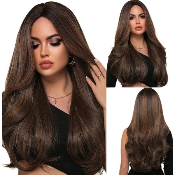 WigsA Mixed Brown Costume Wig Soft Long Wavy Synthetic Hair