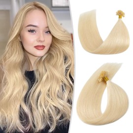 TESS Blonde Extensions Real Hair Bondings 45 cm Bonding Extensions Real Hair #613 Light Blonde 100% Remy Real Hair 100 Strands 1 g/s Keratin Extensions Real Hair
