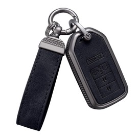 YO&YOYE Compatible with Honda Key Fob Cover with Keychain Leather Key Case Protector for Honda Accord Civic CRV Pilot HRV Odyssey Ridgeline Passport (Black)