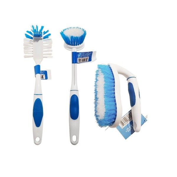 Scrub Buddies Brush Set, Includes 3 All Purpose Scrub Brushes for Cleaning Kitchen or Bathroom, White and Blue