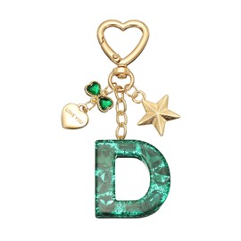 PATIKIL Cute Initial Letter Keychain, Letter D Keychains Women Bling Love Butterfly Star Key Chain for Bag Backpack Purse Car Keys Cup Accessories, Green