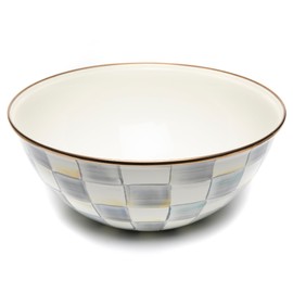 MACKENZIE-CHILDS Enamel Everyday Bowl, Serving Bowl for Entertaining, Large, Gray-and-White Sterling Check, Set of 1