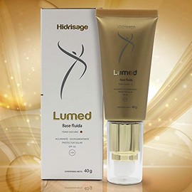 Lumed Base Fluida de Maquillaje, Aclarante y Despigmentante, Protector Solar SPF 50, caja con tubo de 40 gr (Tono Oscuro)