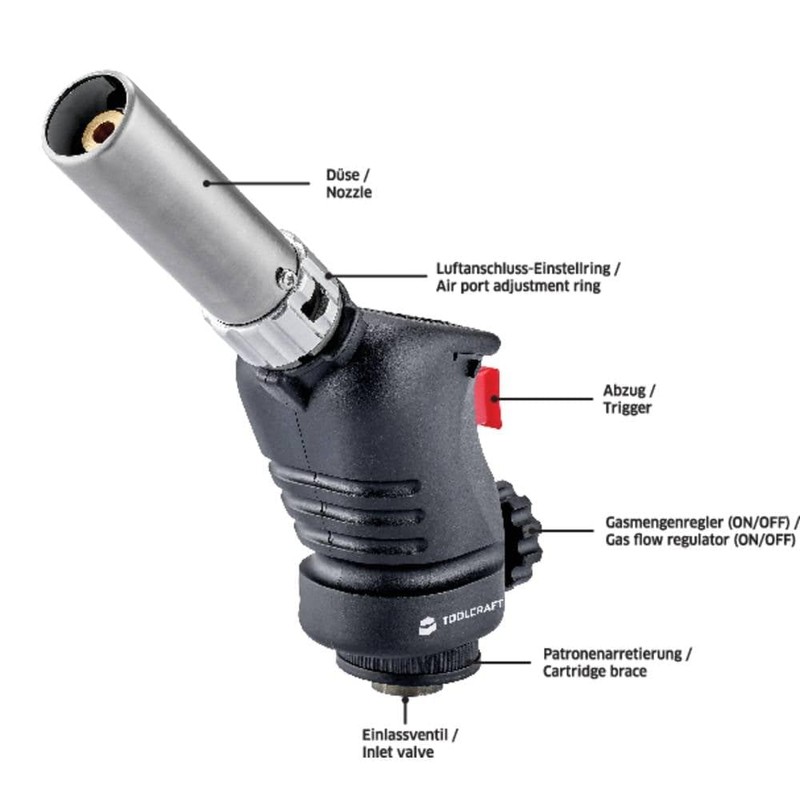 TOOLCRAFT Blowtorch with Piezo Ignition, Gas Burner, 1500 °C Temperature,
