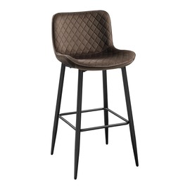 Lexicon Bar Stools Set of 2, Bar Height Stools for Kitchen Counter, Kitchen Bar Stools with Backs, Tall Barstools with Black Metal Finish and Brown Velvet Cushion Seat, 29''SH