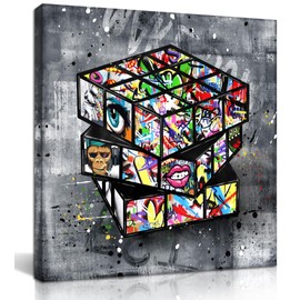SIXTTART Banksy Canvas Wall-Art For Living Room - Street Graffiti Wall Art for Bedroom - Large Abstract Painting Pop Art Modern Home Office Decor 20" W x 20" H Stretched And Framed Ready to Hang