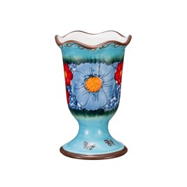 silesia Handmade Home Desktop Storage Cups, Ceramic Hand-Painted Makeup Brush Holder Organizer, Pen Holder, Toothbrush and Toothpaste Holders, Small Plant Pots Indoor with Drainage, Glazed Blue