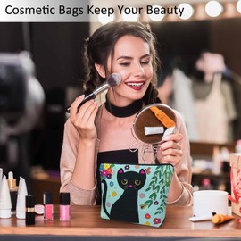 Kalygon Black Cat Makeup Bag For Women, Adorable Cosmetic Bag Makeup Bags, Funny Kitten Cat Flowers Garden Zipper Bag Travel Bags Toiletry Organizers Pouch Bags Washing Bags For Gym Bathroom