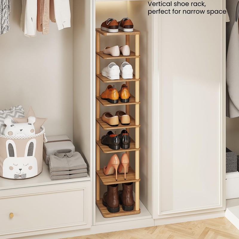 LUCKNOCK Vertical Shoe Rack, 8-Tier Tall Narrow Shoe Organizer for