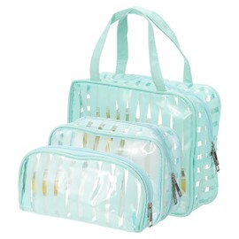 PATIKIL 3 Pcs Clear Makeup Cosmetic Bag, Transparent PVC Travel Toiletry Bag Waterproof Vinyl Organizer Makeup Pouch with Zipper and Handle Strap for Women Men Airport Airline, Blue