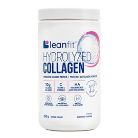 LEANFIT HYDROLYZED COLLAGEN™ Unflavoured – 10g Grass-Fed Bovine Collagen (Type I, III) + Vitamin C + Hyaluronic Acid Per Serving, 25 Servings, 253g Tub for healthy skin, hair, bones, joints & immunity