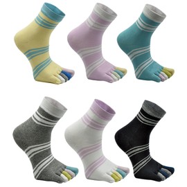 Toe Socks Women Cotton Athletic Five Toes Wicking 5 Finger Crew 6 Pack