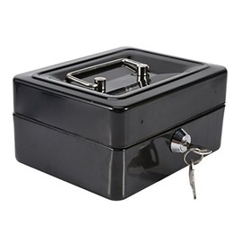 Security Box, Mini Portable Check Boxes Iron Lockable Cash Money Coin Safe Security Box Household Security Box with Lock(Black With 2 Keys)