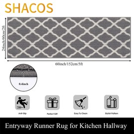 SHACOS Entryway Runner Rugs 2x5 ft Washable Rug Runner Non Slip Rubber Backing Kitchen Rugs Dirt Trapper Floor Mats for Bedroom Hall Entrance Laundry Room, Light Gray