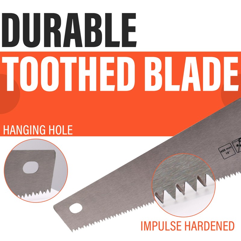 18” Hand Saw for Wood Cutting, 6 TPI Fine Cut,