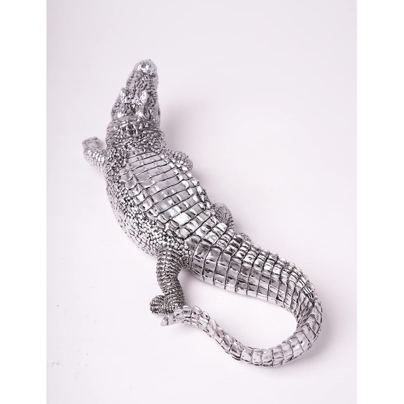 HAUCOZE Crocodile Sculpture Statue Animal Figurine Geometric Decor Polyresin Silver