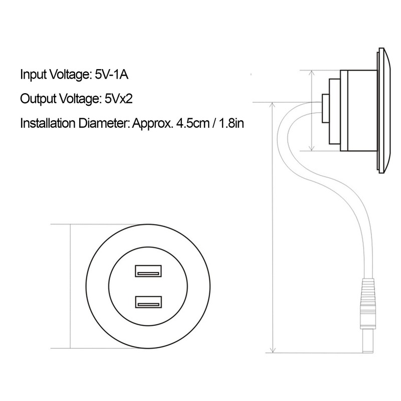 Power Grommet, 5V Recessed Dual USB Charging Ports Grommet USB