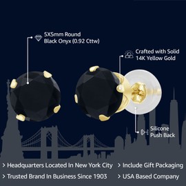 Gem Stone King 14K Yellow Gold Onyx Stud Earrings For Women (0.92 Cttw, Gemstone Birthstone,