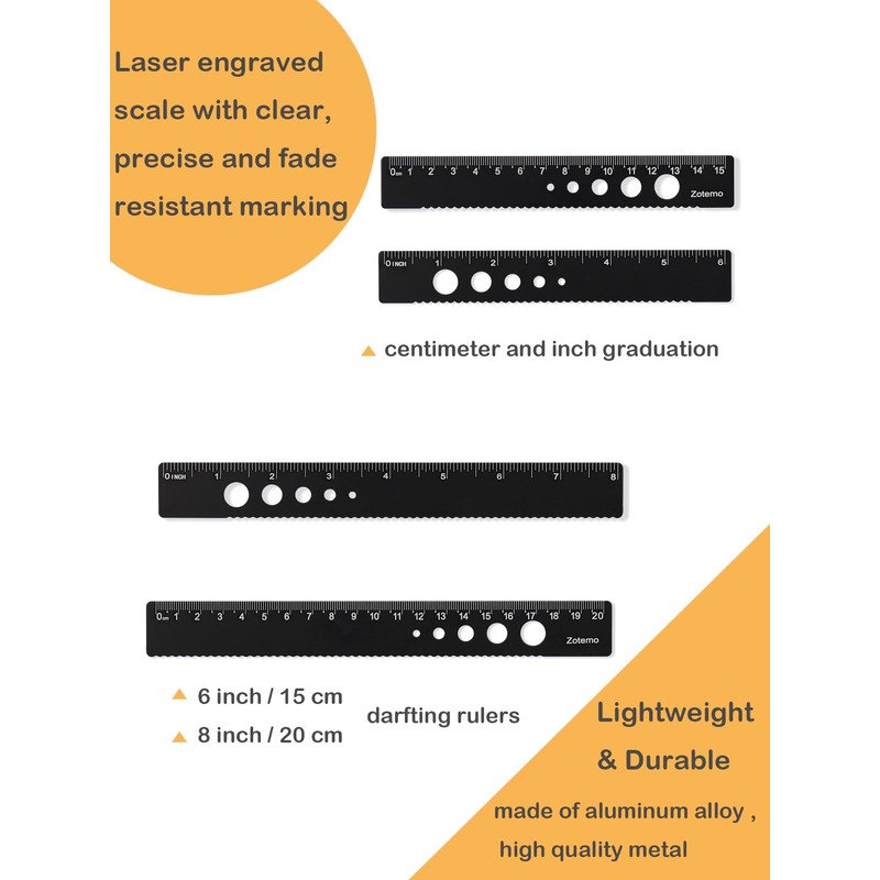 Zotemo Metal Geometry Set, 5-Piece Aluminum Ruler, Math Drafting Ruler