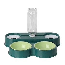 HYBEW 4 in 1 Pet Food Feeders with Automatic Water Bottle Bowl, Double Bowl Dog Feeder Toy for Cats and Dogs