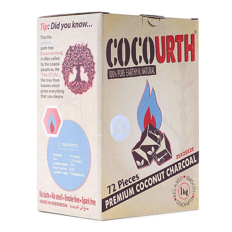 CocoUrth 100% Natural Hookah Coconut Shell Charcoal Cube 25x25x25mm 72