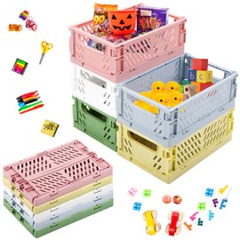 Folding Box Plastic Folding Basket Foldable Pack of 5 Sturdy Storage Box Mini Folding Box 15 x 10 x 5.8 cm Easy Moving for Shelf Home Kitchen Classroom Bedroom Bathroom Office