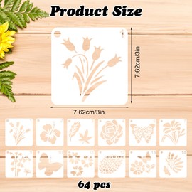 BOHUIZ 64 Piece Stencils Painting Set, Stencils Textile Design Painting Stencils Reusable Leaf Painting Templates for DIY Furniture Wood Scrapbooking