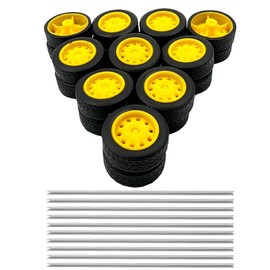 20PCS Toy Car Small Wheels Model Car Rubber Tire Wheels with 10PCS Shaft Round Rod Axles for RC Car Truck Robot DIY Model Toy Building Accessories (2x9x27mm)
