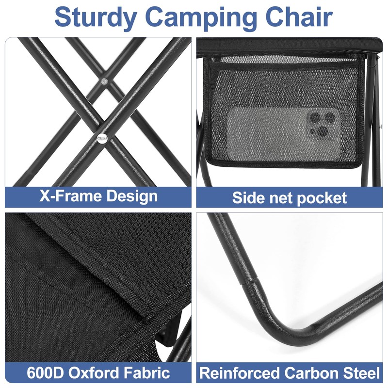 Portable Folding Camp Stool with Side Pocket, Lightweight Foldable Camping