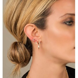 VACRONA Gold Hoop Earrings Spike Huggie Earrings for Women 14k Gold Plated Small Spike Dangle Drop Earrings