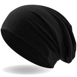 Hatstar® Classic winter women's beanie hat, men's jersey long beanie, winter hat, unisex, light and soft, black, m-l