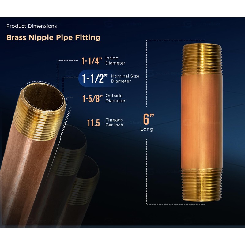 Everflow Supplies NPBR1560 6" Long Brass Nipple Pipe Fitting with
