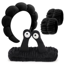 DRESHOW Spa Headband for Washing Face Bracelet Snail Hair Bands Set Elastic Make Up Sponge Soft Terry Cloth Skin Care Non-Slip Headband Cartoon for Women