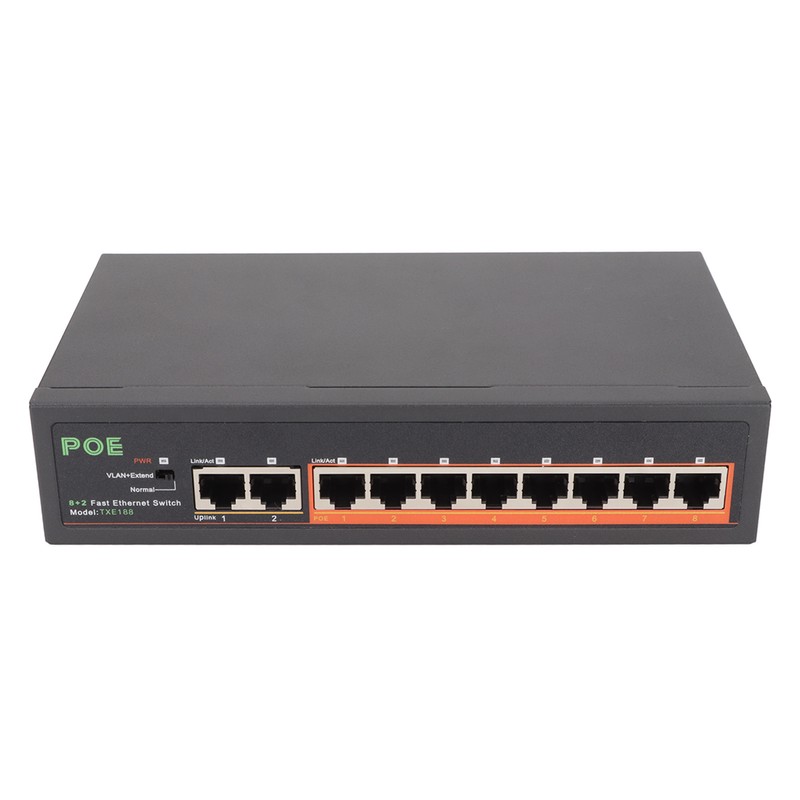 PoE Switch 8 Ports 10/100Mbps 90W RJ45 Adaptive Port LED