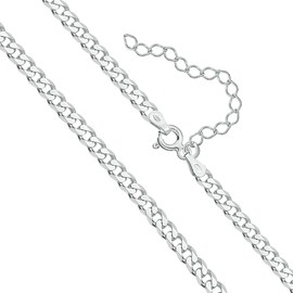PANDA LUXURY JEWELLERY Sterling Silver Women's 925 Curb Chain 1.4 mm Adjustable Chain Length 45 cm + 5 cm, 45-50 cm Chains for Women Girlfriend Wife Mum Jewellery for Women Girls, Sterling Silver, No