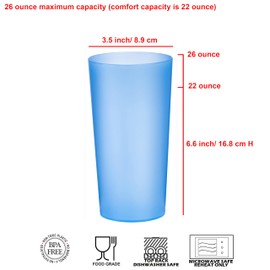 ZAINCA 26-ounce Plastic Drinking Glasses Stackable Tumblers Water Cups Mixed Drinkware, set of 8 Coastal Color Reusable Shatter-resistant Dishwasher Safe