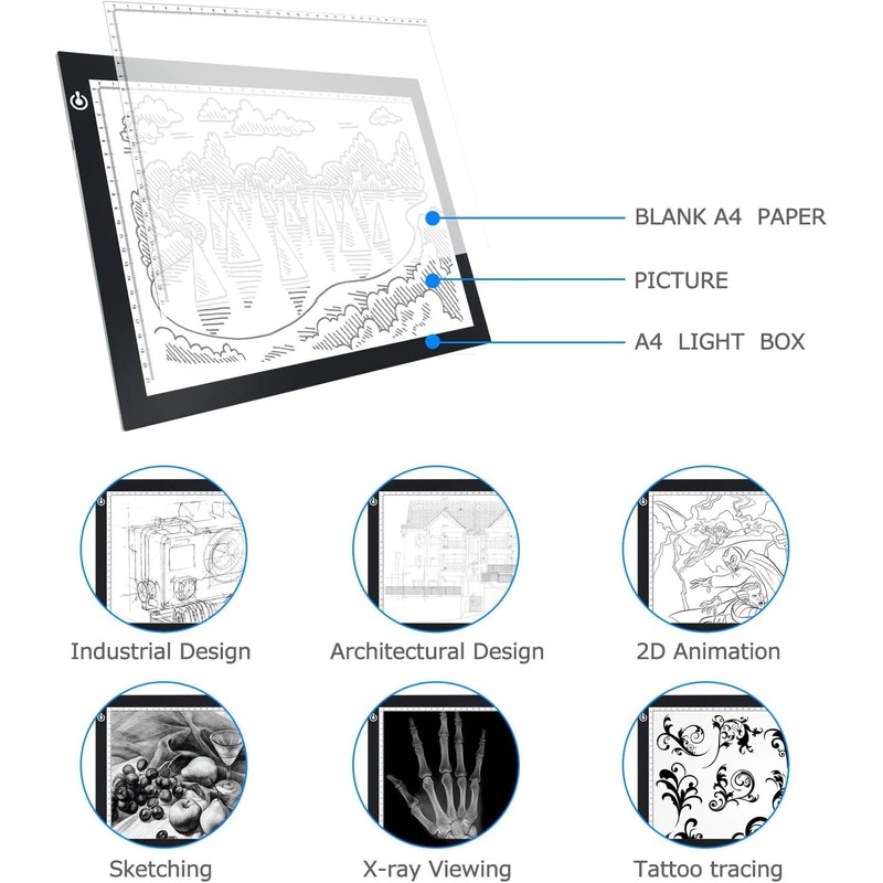 LitEnergy A4 LED Copy Board Light Tracing Box, Adjustable USB