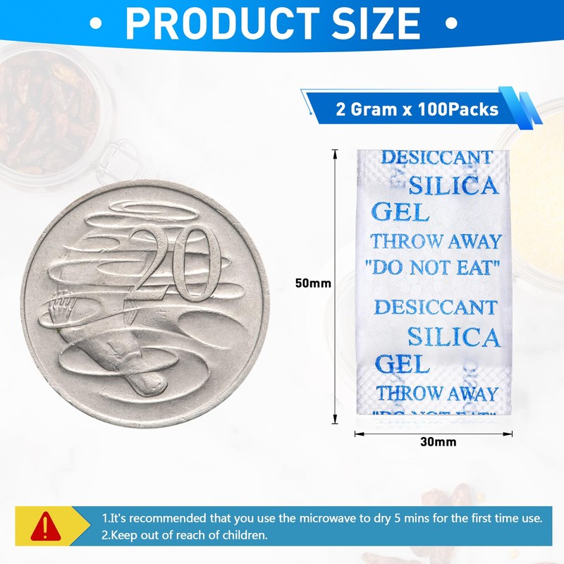 Yeather 2 Gram [100 Packets] Silica Gel Packets - Reusable