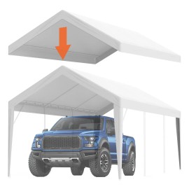 Heavy-Duty 10 X 20 ft White Garage Canopy Cover Carport Replacement Top Tent Shelter Tarp UV Protection Easy Installation BallModel Type: Top Tarpaulin with Edges, Color: White Color