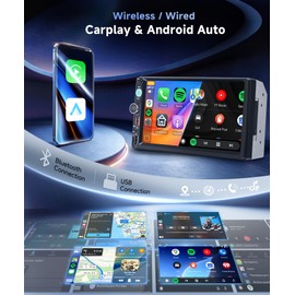 Orderich Double Din Car Radio with Wireless CarPlay Android Auto, 7 Inch Touchscreen Car Stereo 2 Din with Backup Camera Car Radio Support Mirror Link Bluetooth FM USB EQ Type C Steering Wheel Control