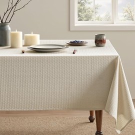 MIULEE Linen Table Cloth Rectangle Tablecloth Waterproof Spillproof Cross-Star Textured Table Cltoth Decorative Farmhouse Style for Dining Party Christmas Weddings Birthday 52x70 Inch, Natural