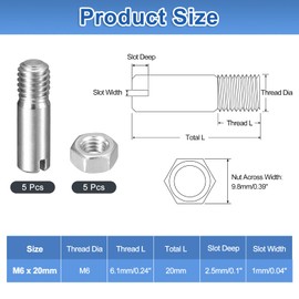sourcing map 5Pcs Slotted Cylindrical Pin, M6 x 20mm 304 Stainless Steel Dowel External Thread Locating Pin Slotted Screw with Nut for Cabinet Furniture Installation (GB878)