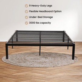 Golden Gate Beds Metal Platform Bed Frame, Heavy Duty, Sturdy Steel Mattress Foundation, No Box Spring Needed, Easy Assembly, 14 Inch Raised Base for Under Bed Storage, Bedframe for Queen Size, Black