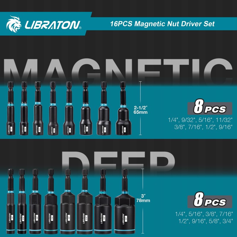 LIBRATON Magnetic Nut & Driver Set, 16pc Impact Driver Bit