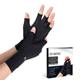 Copper Arthritis Gloves for Women Men, Fingerless Breathable & Moisture Wicking Arthritis Compression Gloves for Relieving Carpal Tunnel Aches, Rheumatoid Pains, Joint Swell