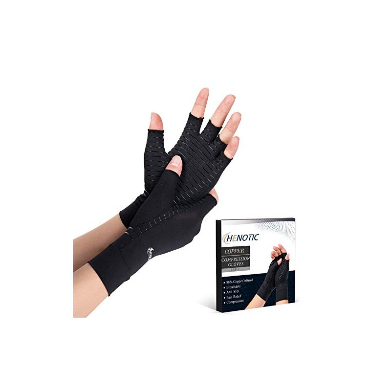 Copper Arthritis Gloves for Women Men, Fingerless Breathable & Moisture